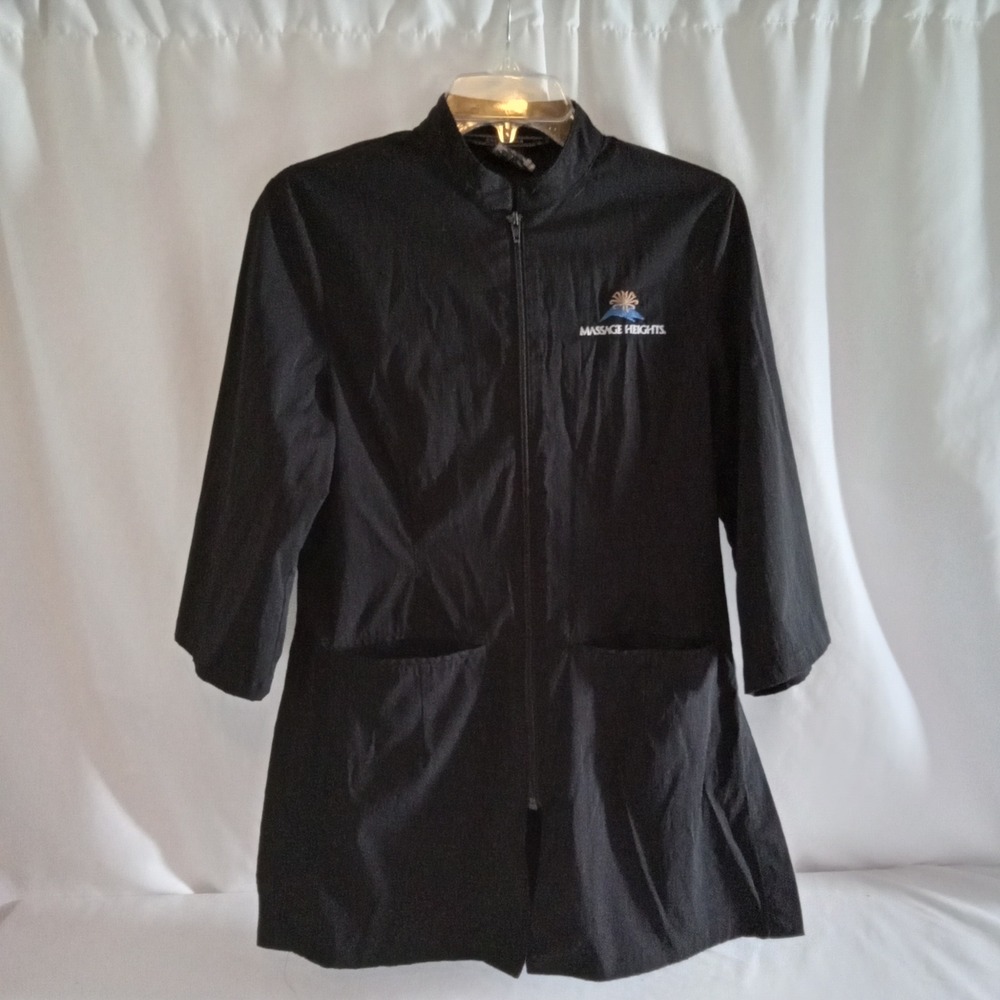 Noel Asmar Massage Heights Spa Uniform Tunic Black Zip Front 3/4 Sleeve Small